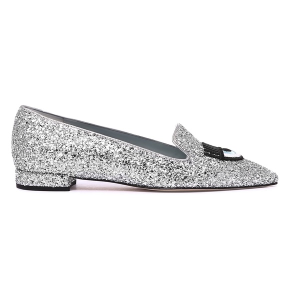 😉💋 Logomania Pointy Toe Glitter Loafers - Silver - Picture 3 of 7